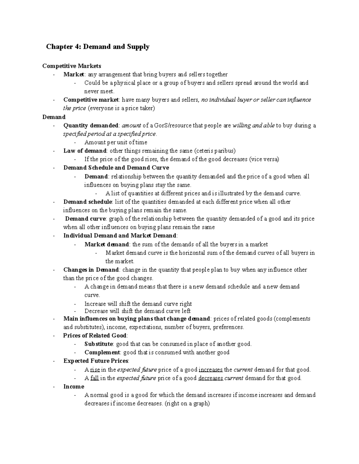 Econ 2110 ch 4-5 - Teacher: Fatma - Chapter 4: Demand and Supply ...