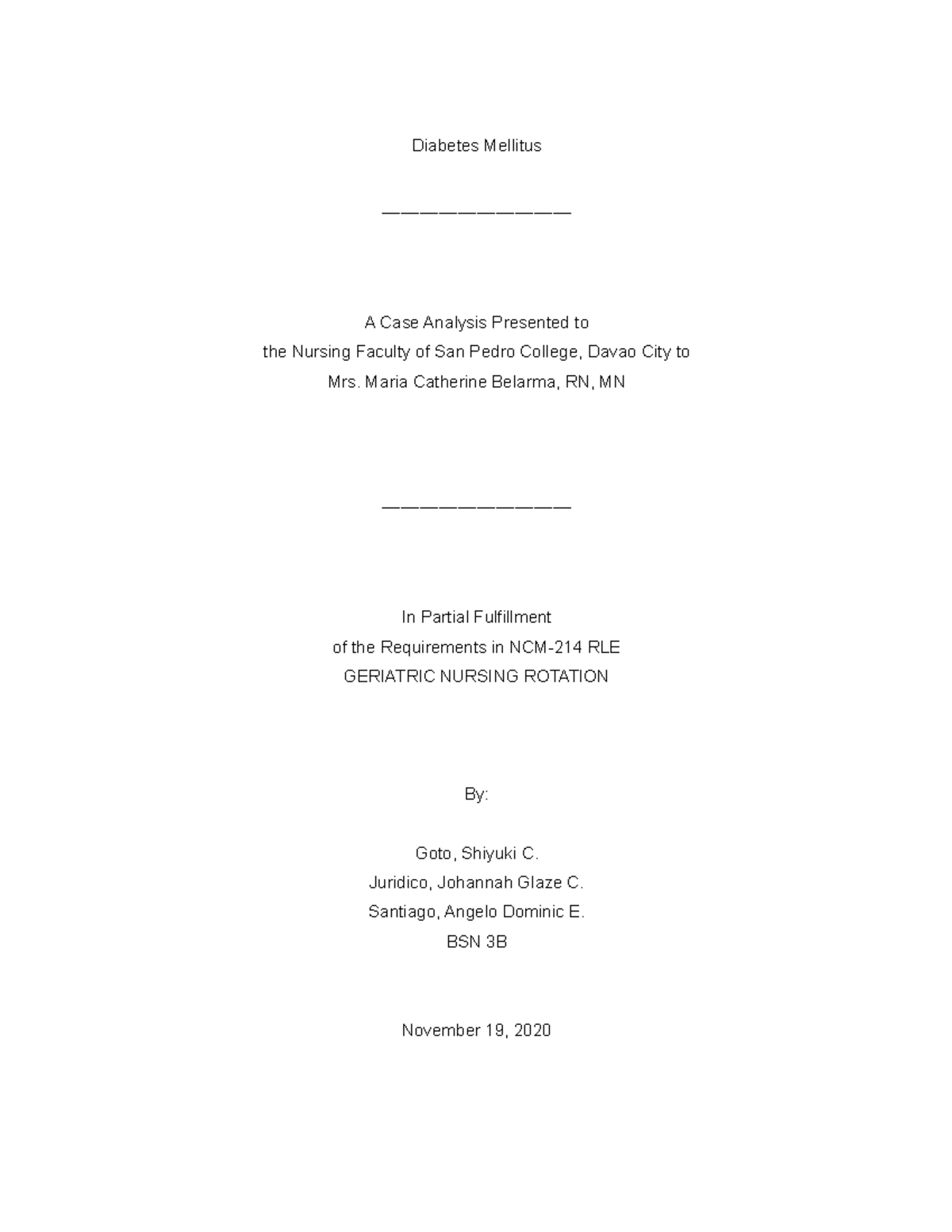 Geria-CA- Final - Geriatrics - Diabetes Mellitus A Case Analysis ...