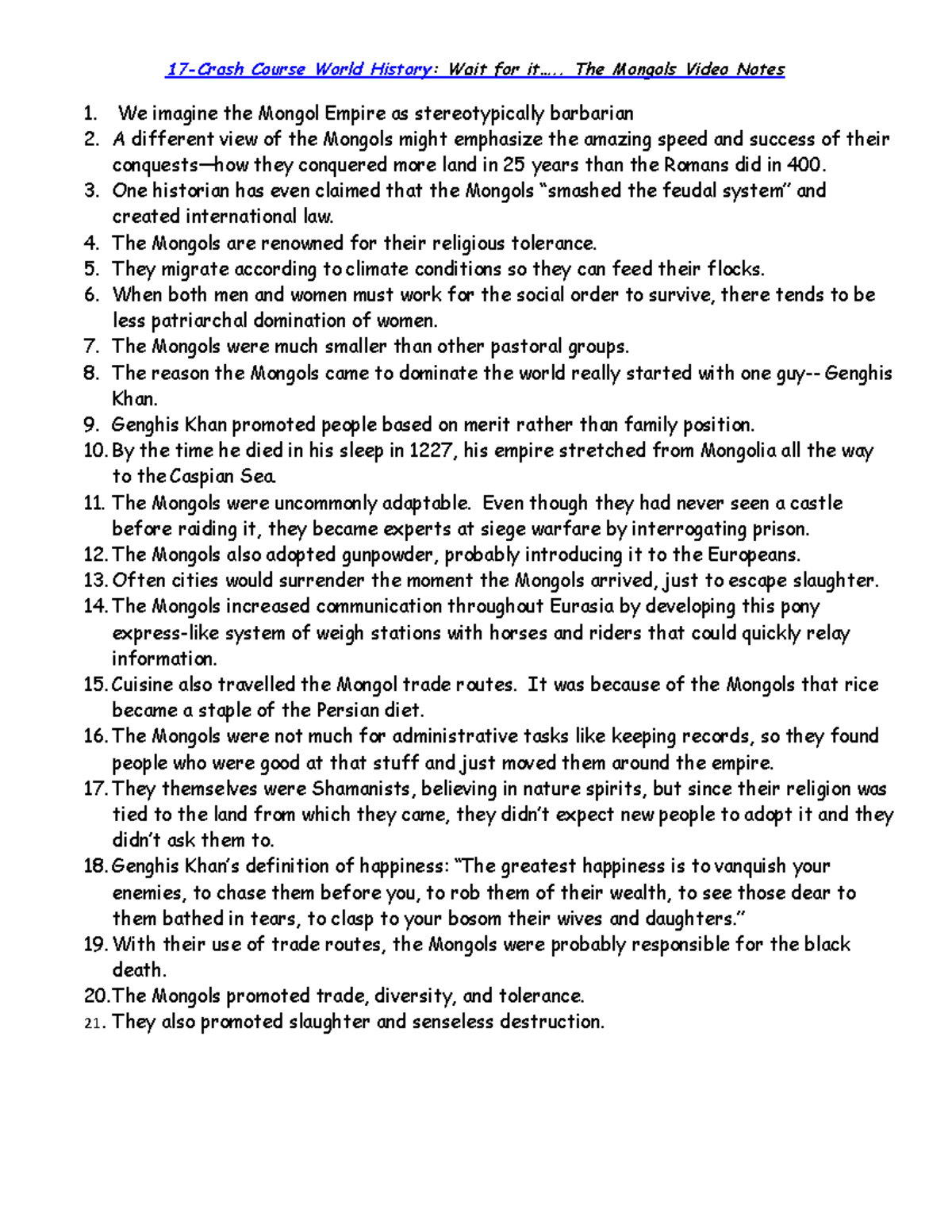 17Wait for it...the Mongols 17Crash Course World History Wait for