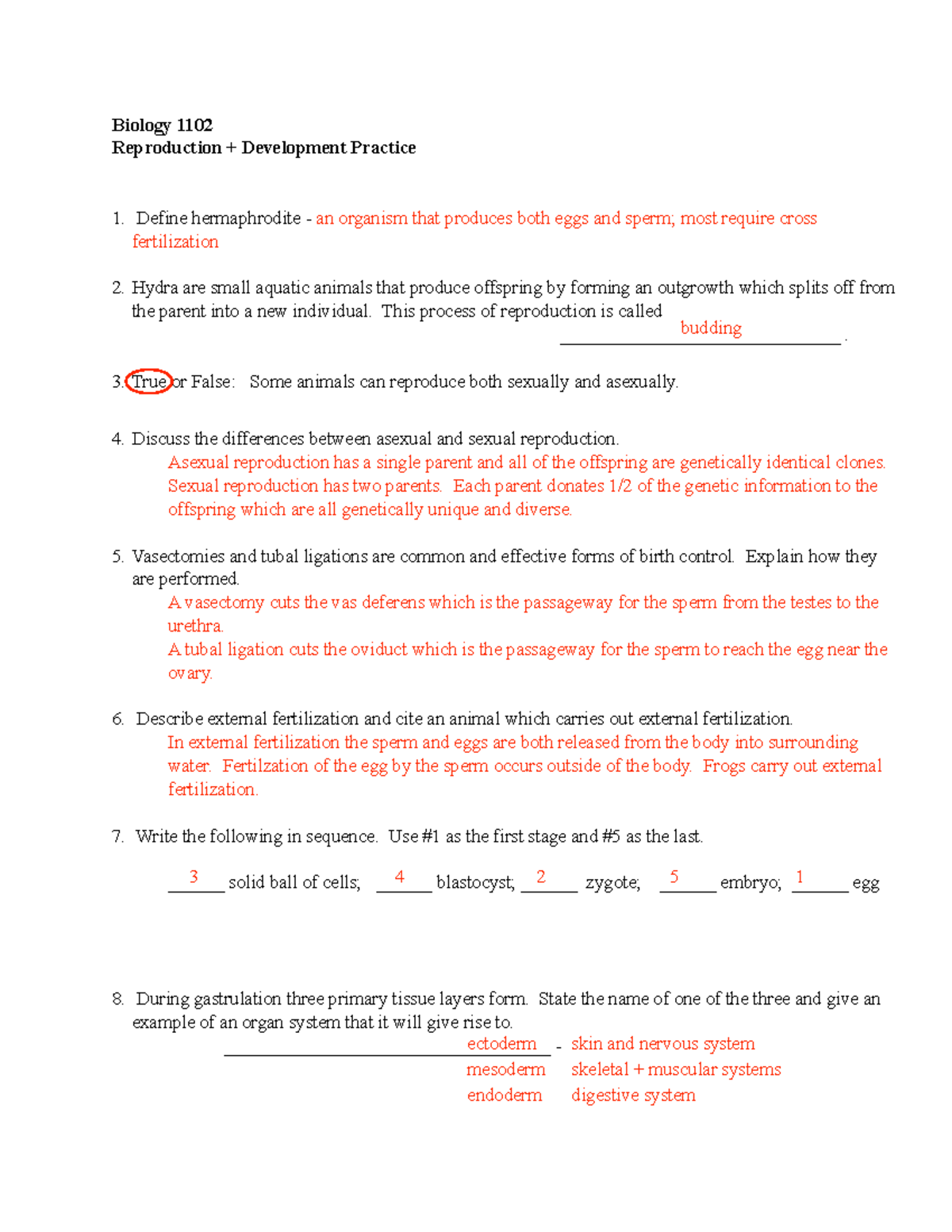 Reproduction+Development Practice Answer Key Biology 1102