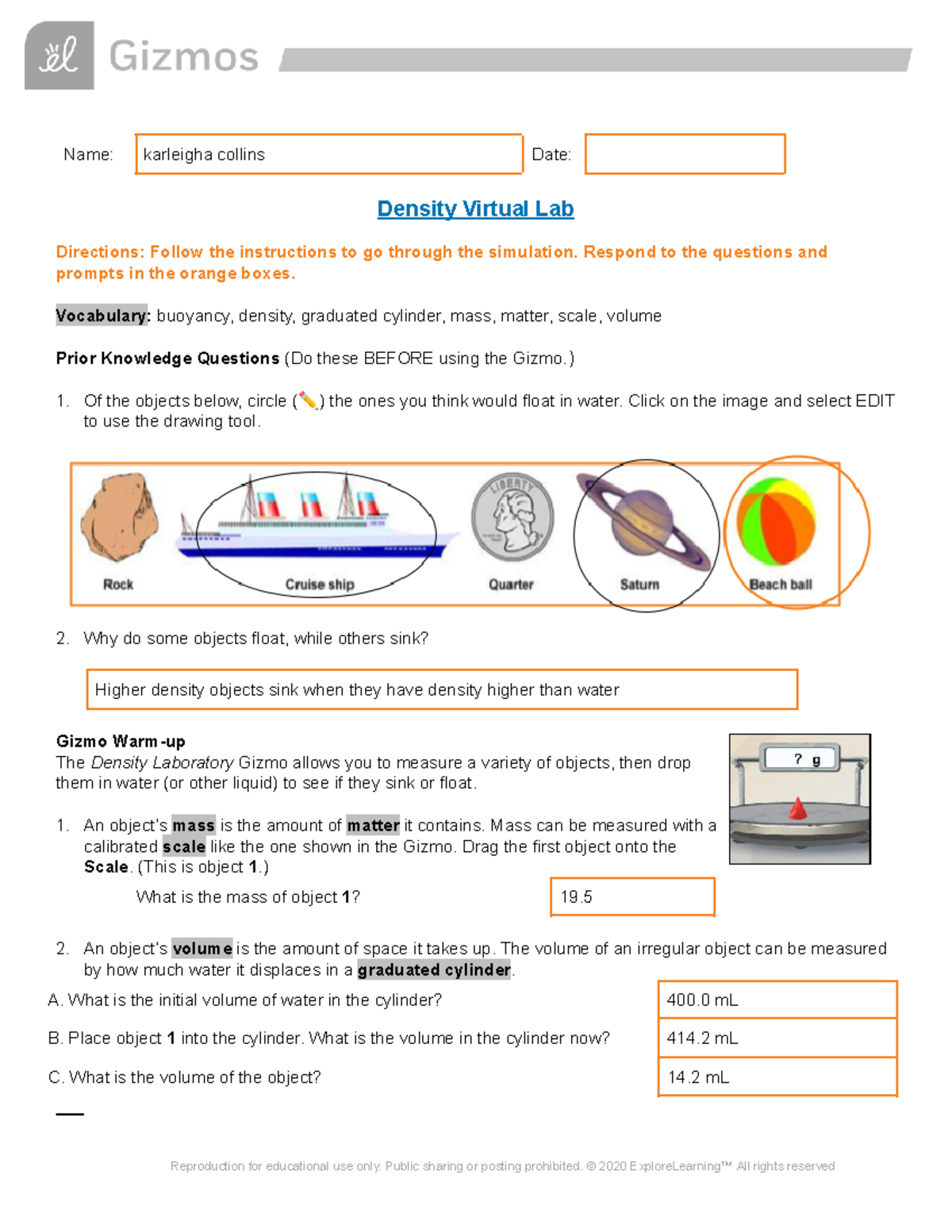 Copy of Density Virtual Lab Gizmos Name karleigha collins Date