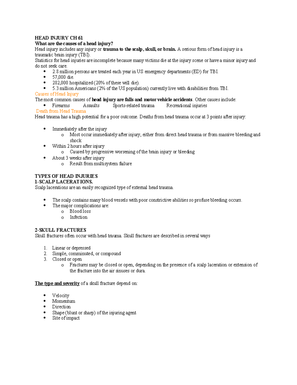 HEAD Injury CH 61 - lecture notes elsevier - HEAD INJURY CH 61 What are ...