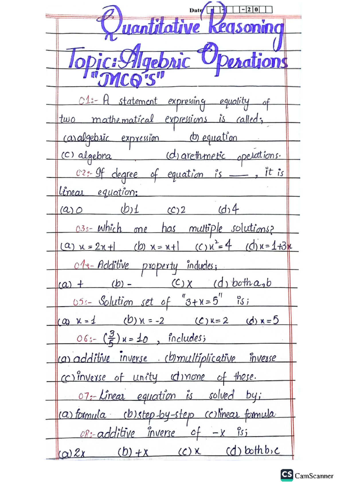 Quantitative reasoning test. Algebric operations - Date Quantitative ...