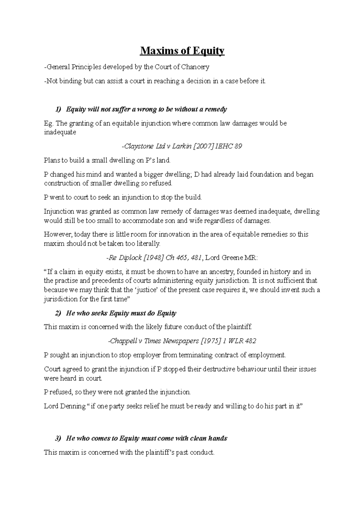 Maxims of Equity - Lecture notes - Maxims of Equity -General Principles ...