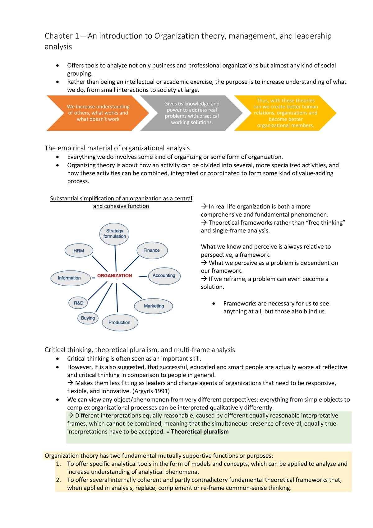 Chapter 1 - Chapter 1 – An introduction to Organization theory ...