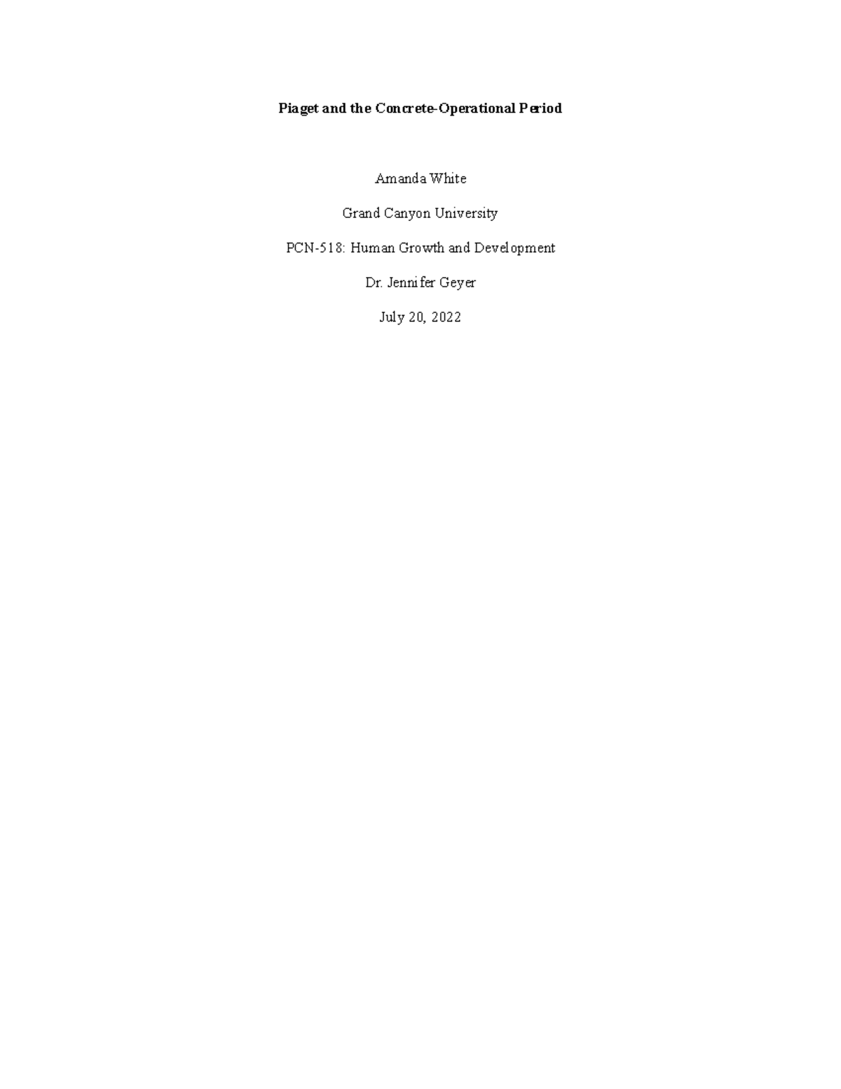 White Piaget and the Concrete-Operational Period - Piaget and the ...