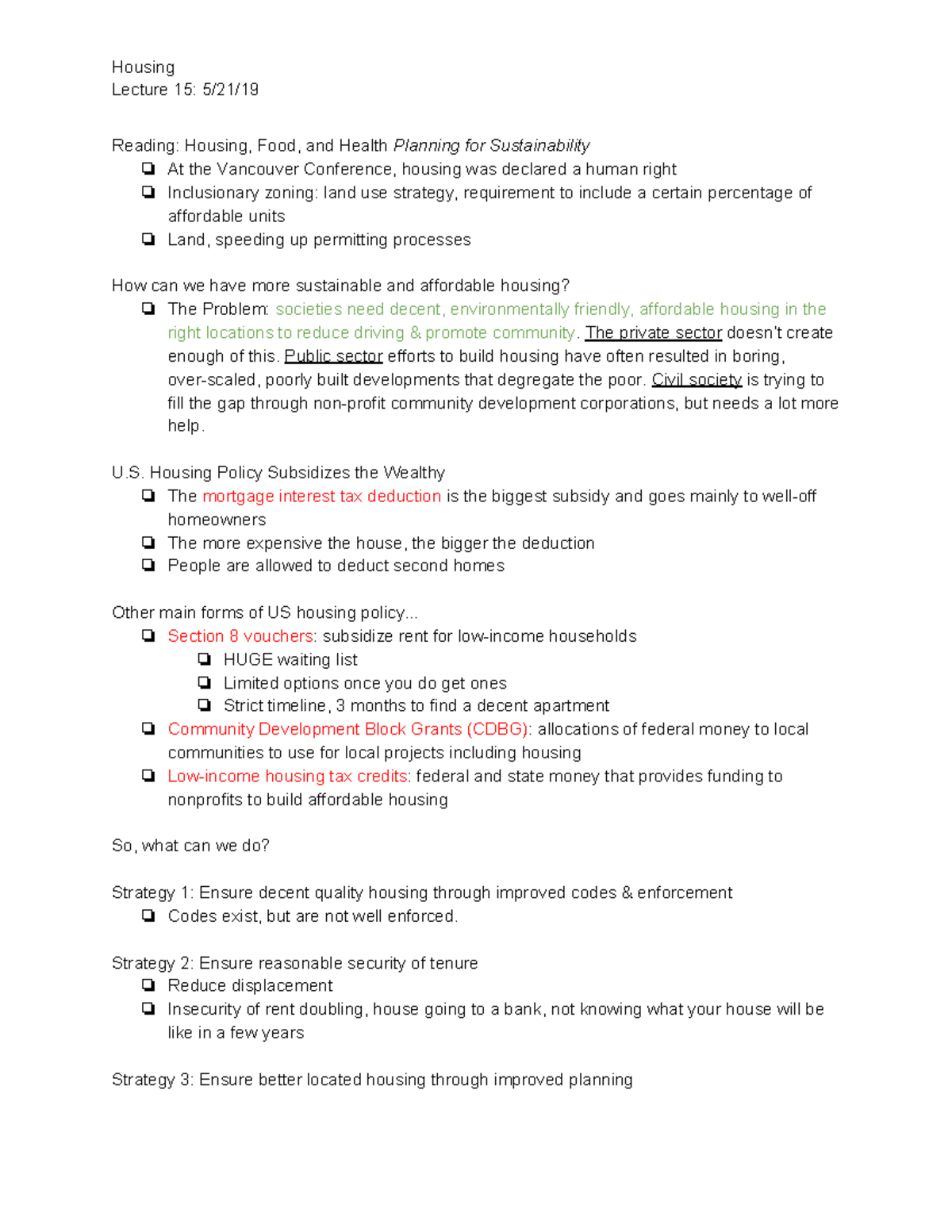 LDA15 • Housing Lecture notes 15 Housing Lecture 15 5/21/ Reading