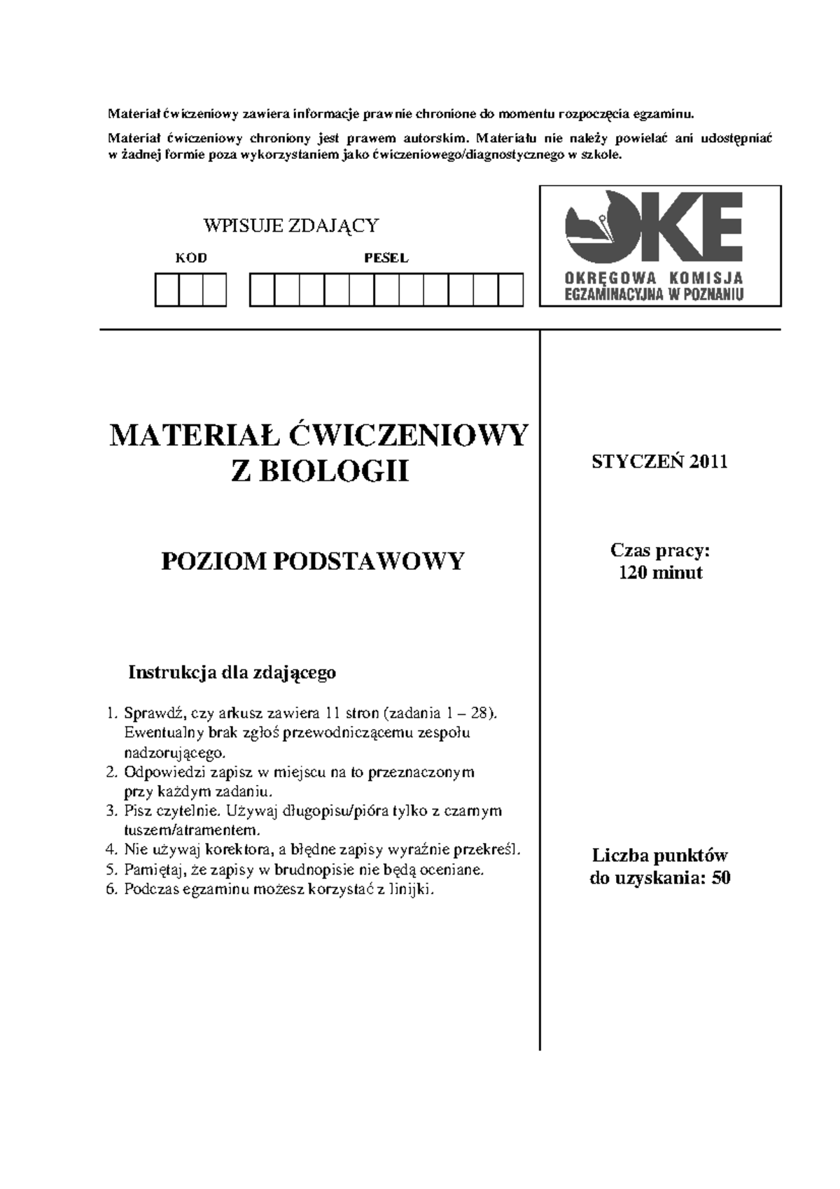 A1 styczeń 2011 OKE Poznań - Materiał ćwiczeniowy zawiera informacje