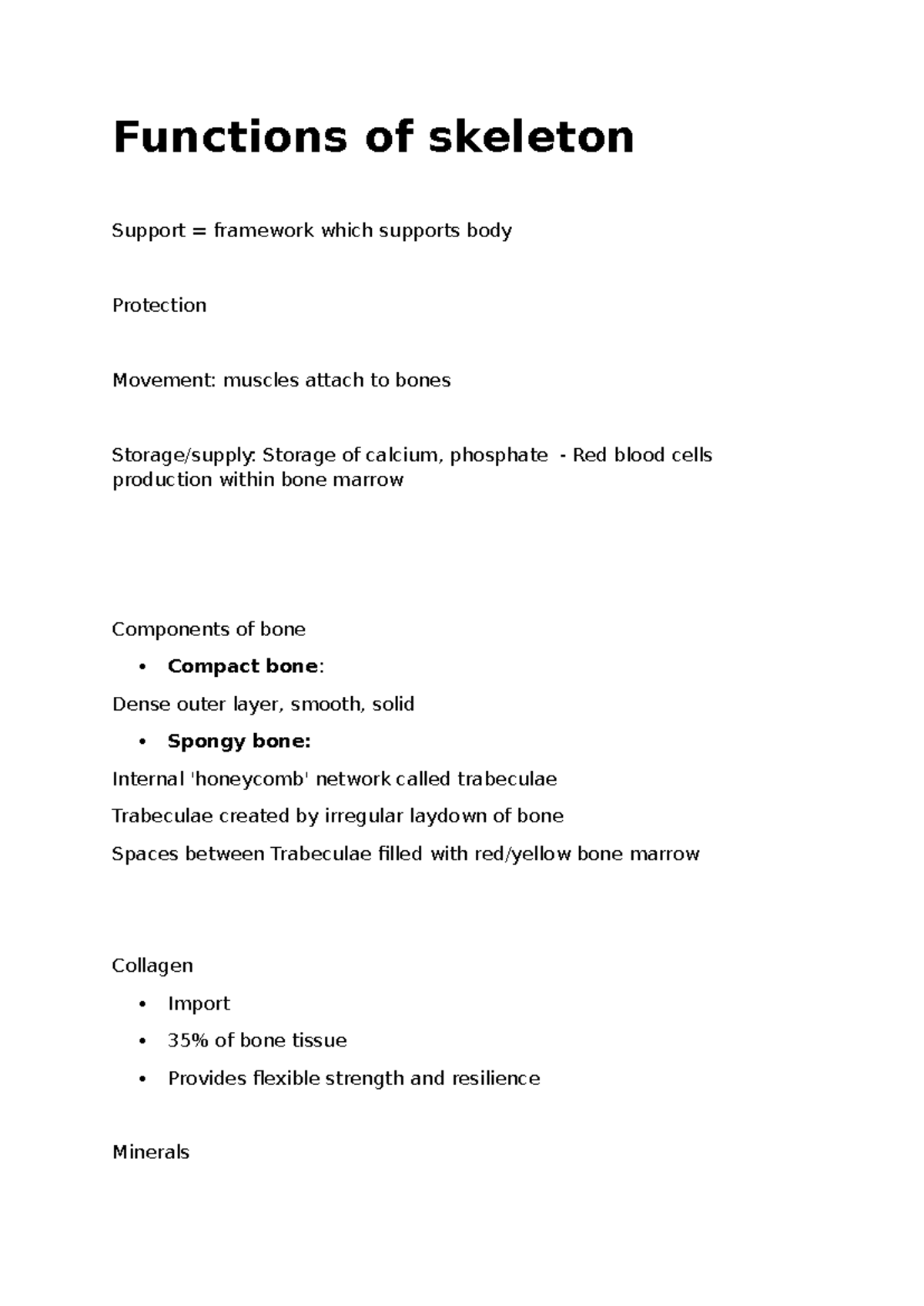 Functions of skeleton - Lecture content - Functions of skeleton Support ...