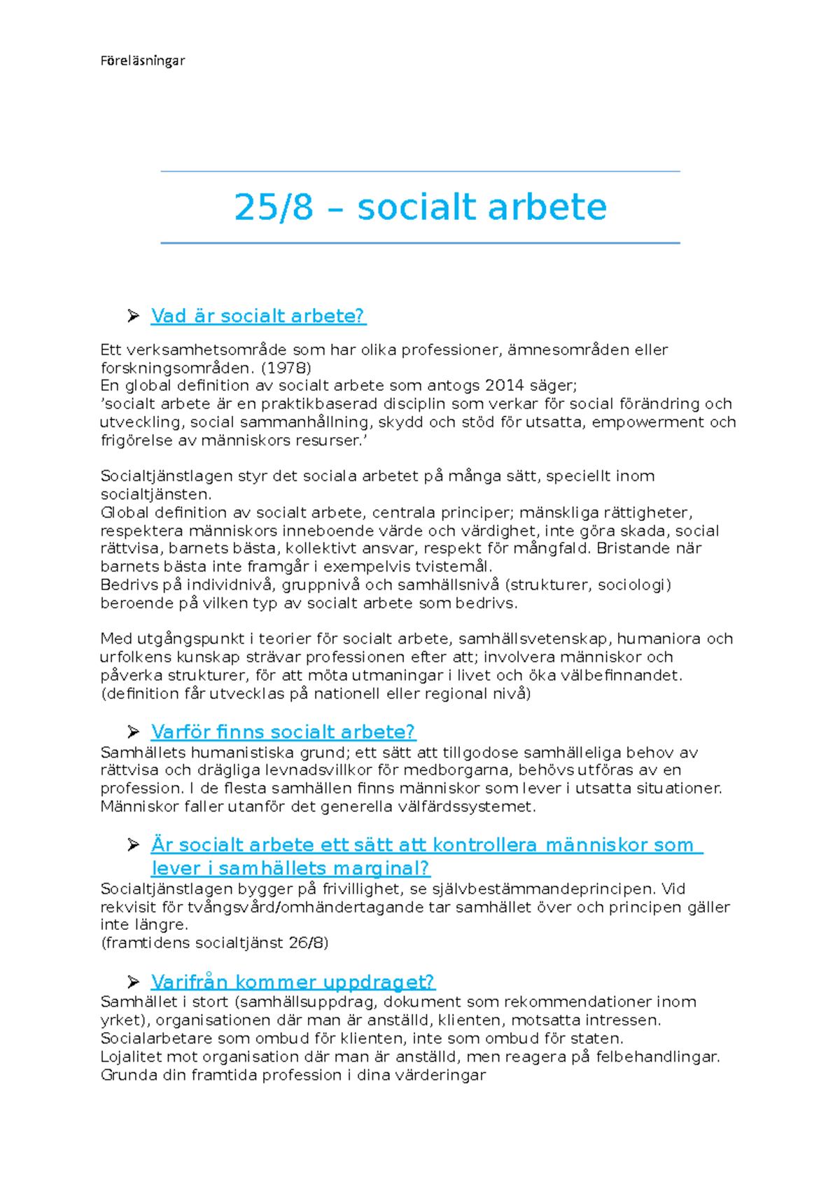 Föreläsning - Vad är Socialt Arbete - Föreläsningar 25/8 – Socialt ...