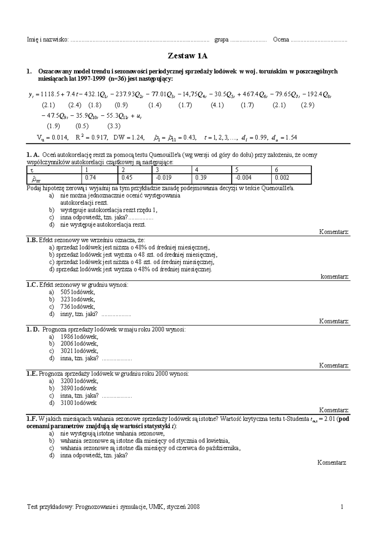 Test przyk adowy umk 2007 new - Imię i nazwisko: - Studocu