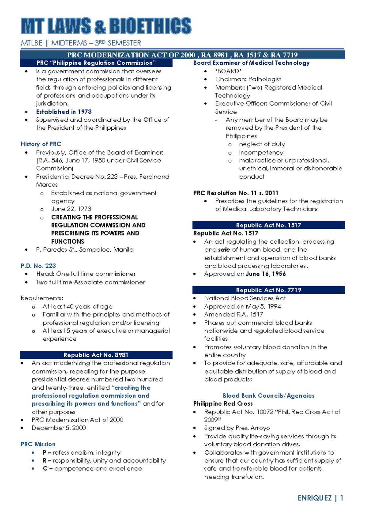 3. PRC Act of 2000 , RA 8981, RA 1517 & RA 7719 - MTLBE | MIDTERMS – 3 ...