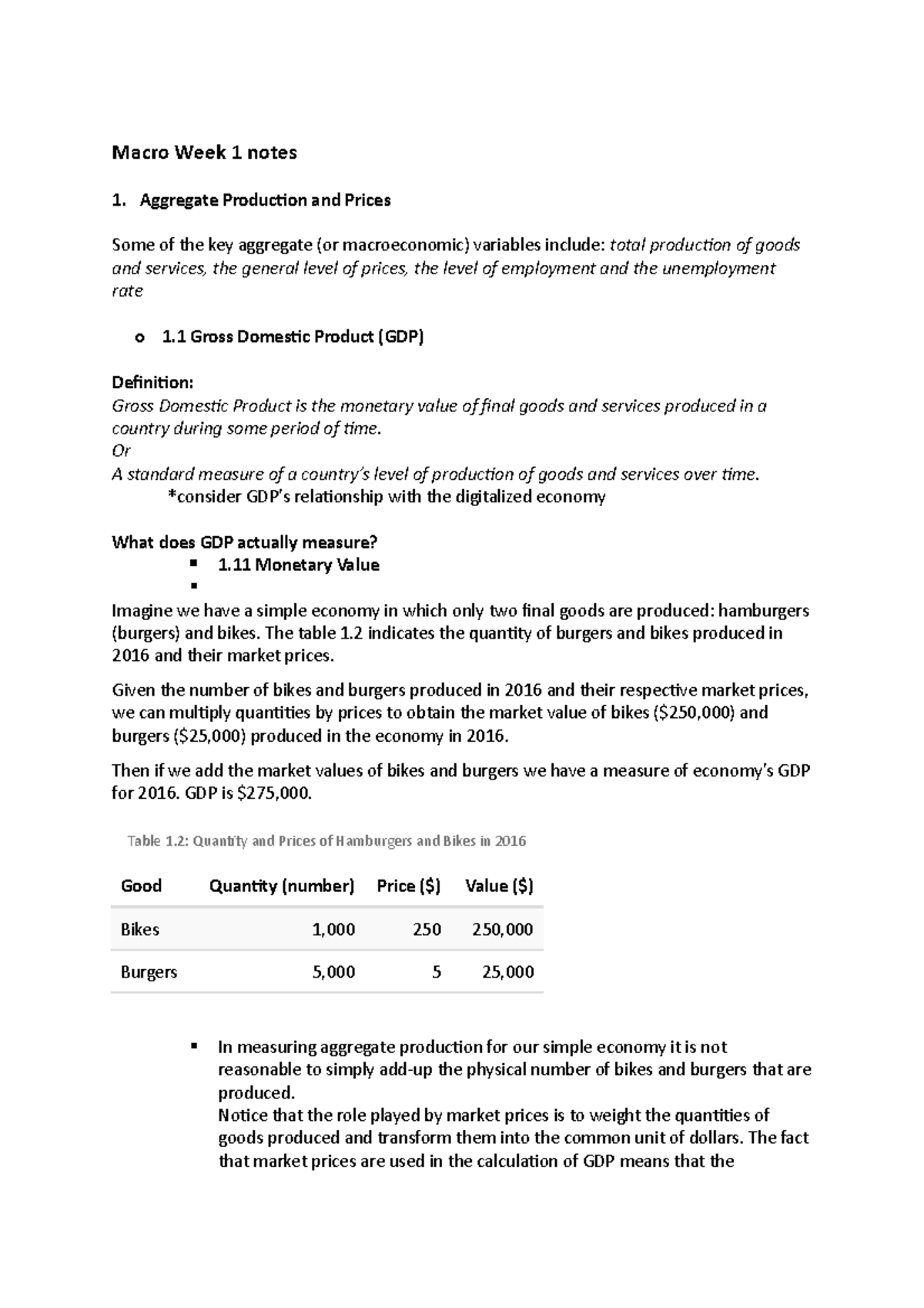 Macro Week 1 notes - Macro Week 1 notes Aggregate Production and Prices ...