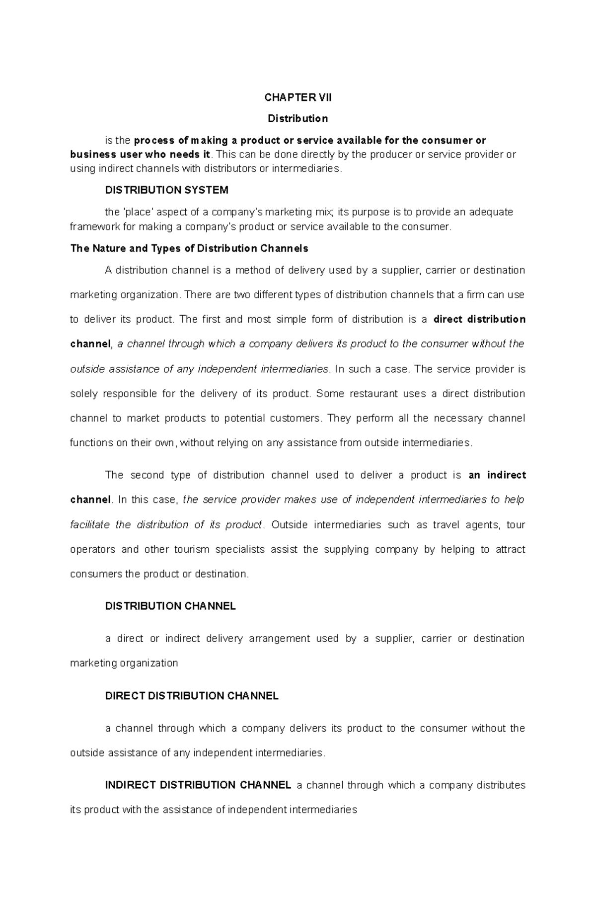 Chapter VII Distribution - CHAPTER VII Distribution is the process of ...