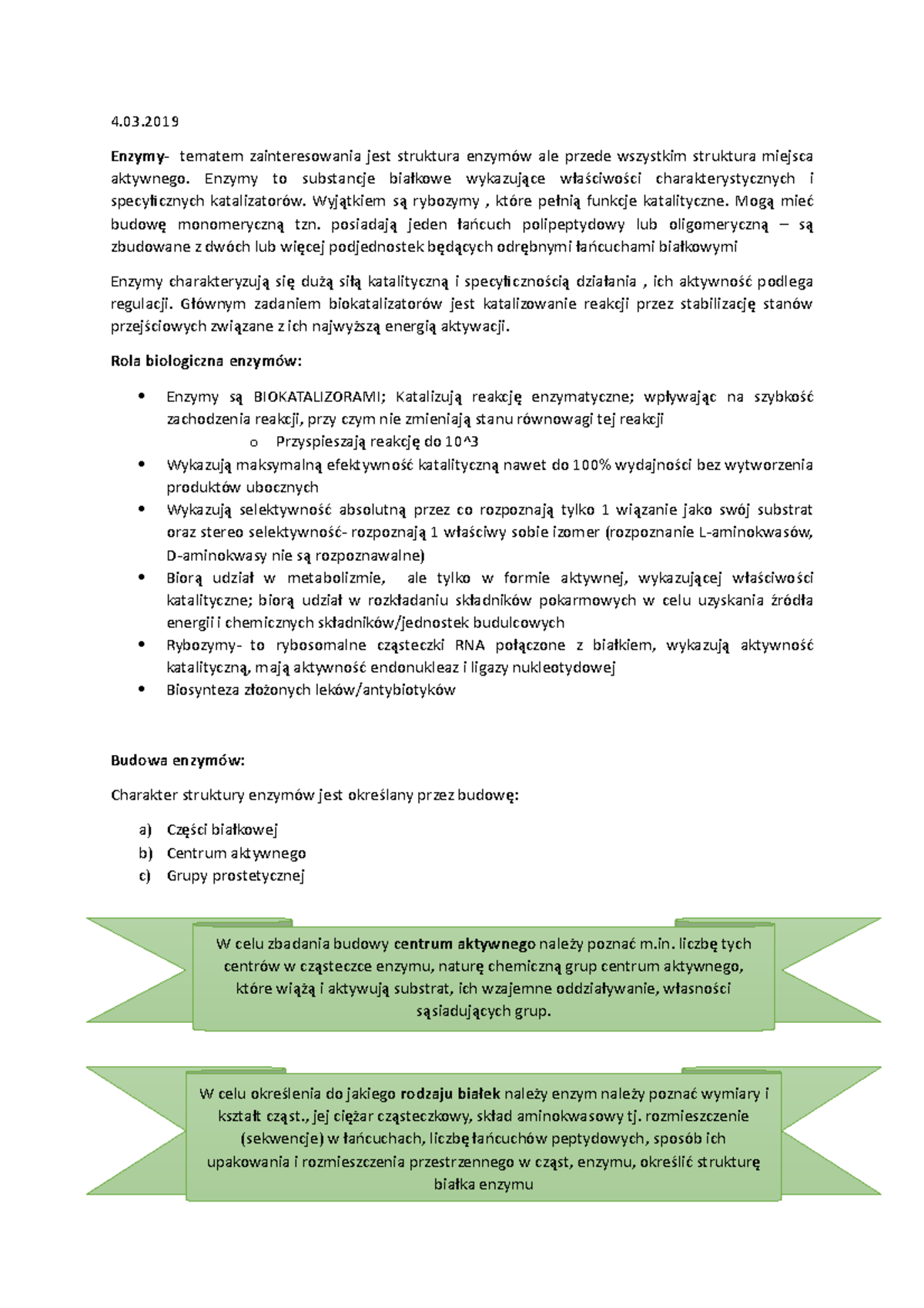 Enzymologia - notatki 1 - 4. Enzymy- tematem zainteresowania jest struktura enzymów ale przede - StuDocu