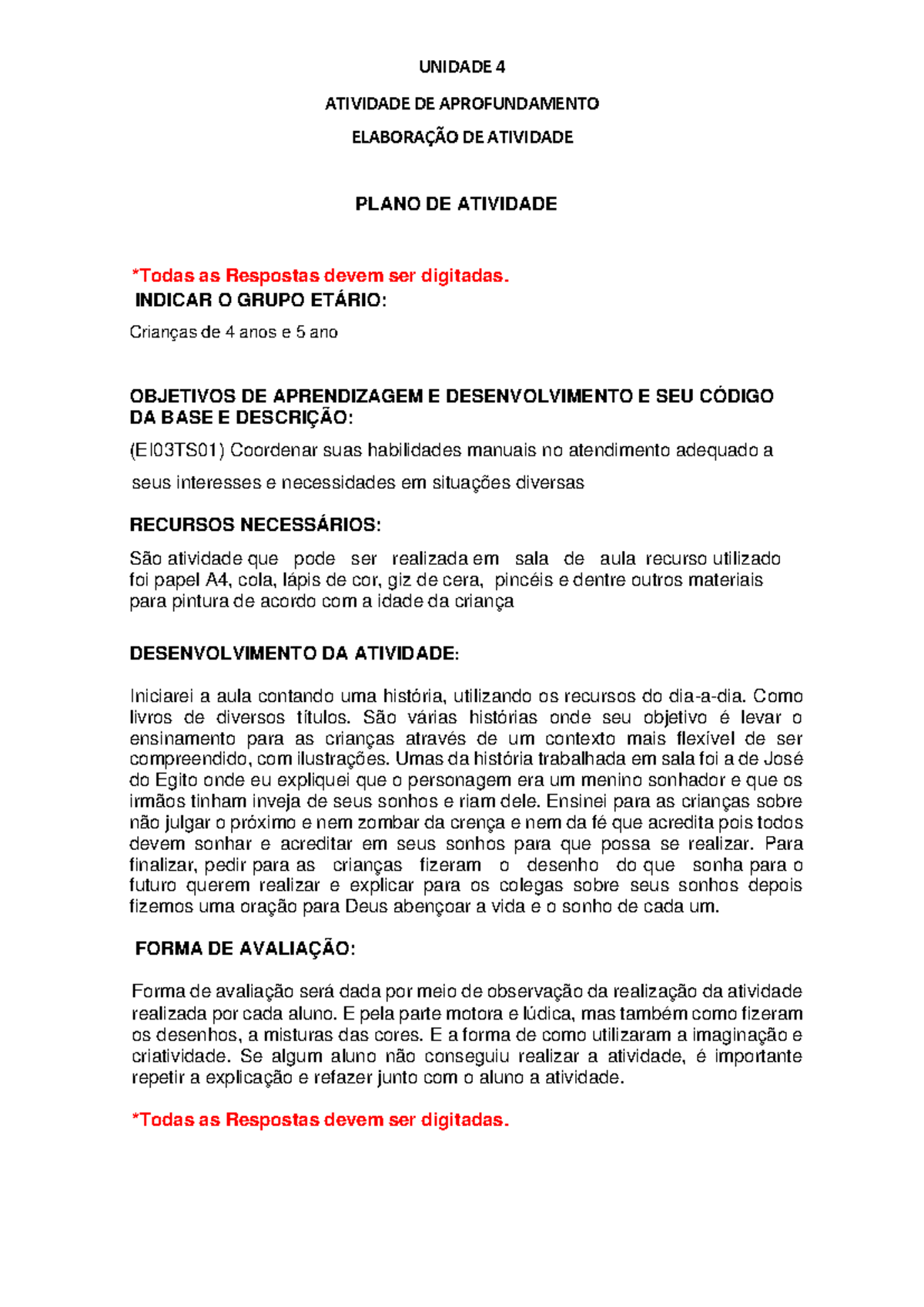 Prática de Ensino em Educação Infantil - Modelo Atividade III - Plano ...