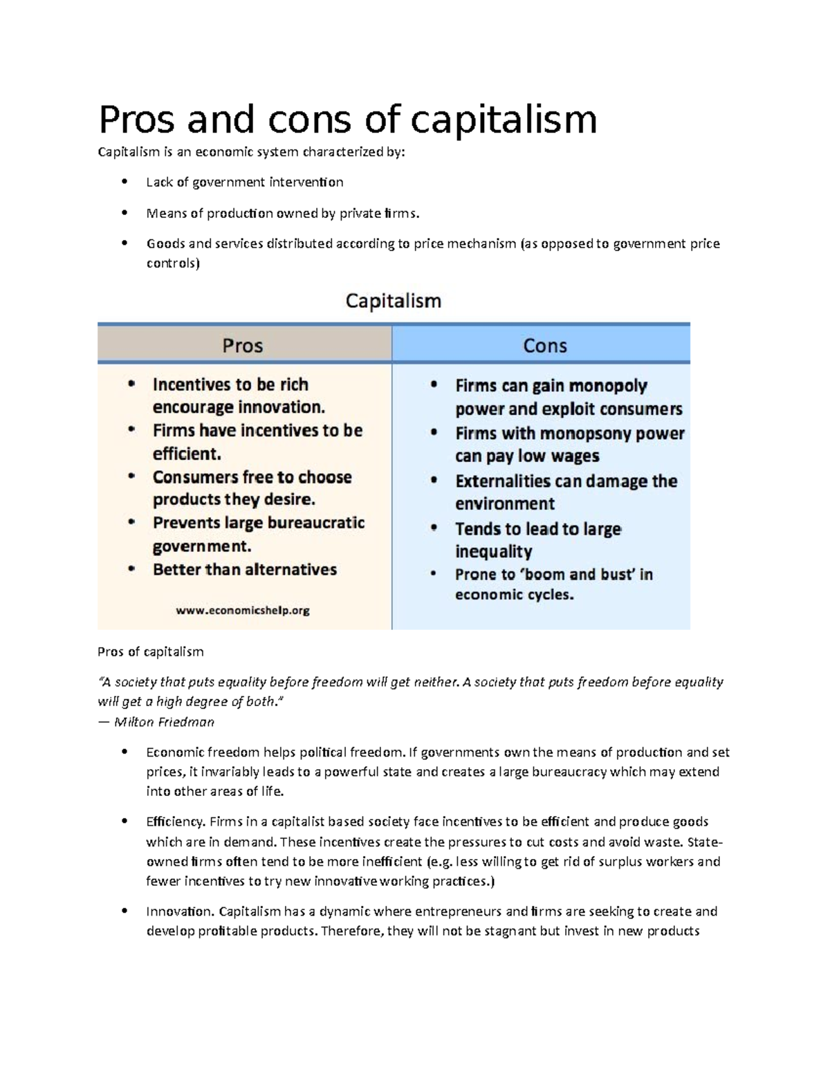 pros and cons of capitalism essay