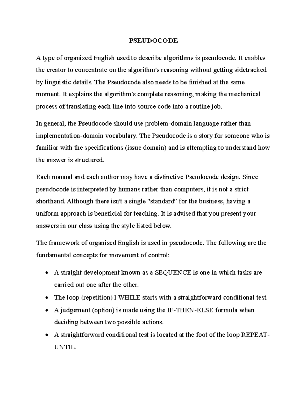 Pseudocode - PSEUDOCODE A type of organized English used to describe ...
