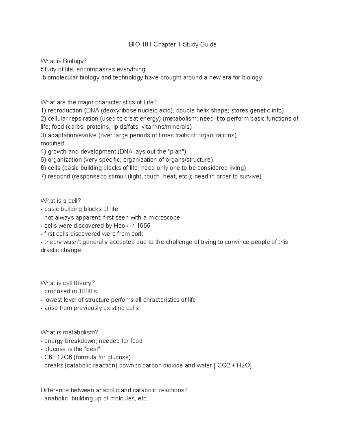 BIO 101 Chapter 1 - Biology Practice Quiz Number 1 - BIO 101 Chapter 1 ...