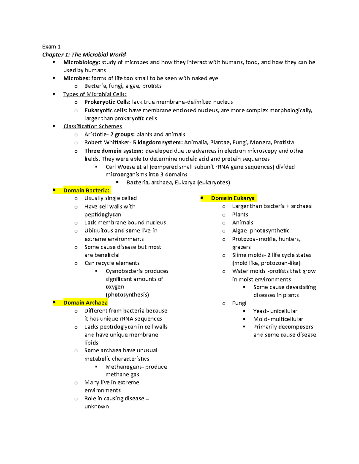 Exam 1 Microbiology notes - Exam 1 Chapter 1: The Microbial World ...