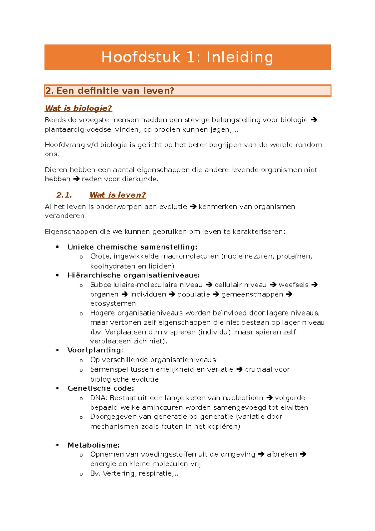 Hoofdstuk 1 inleiding Hoofdstuk 1 Inleiding 2 definitie van leven