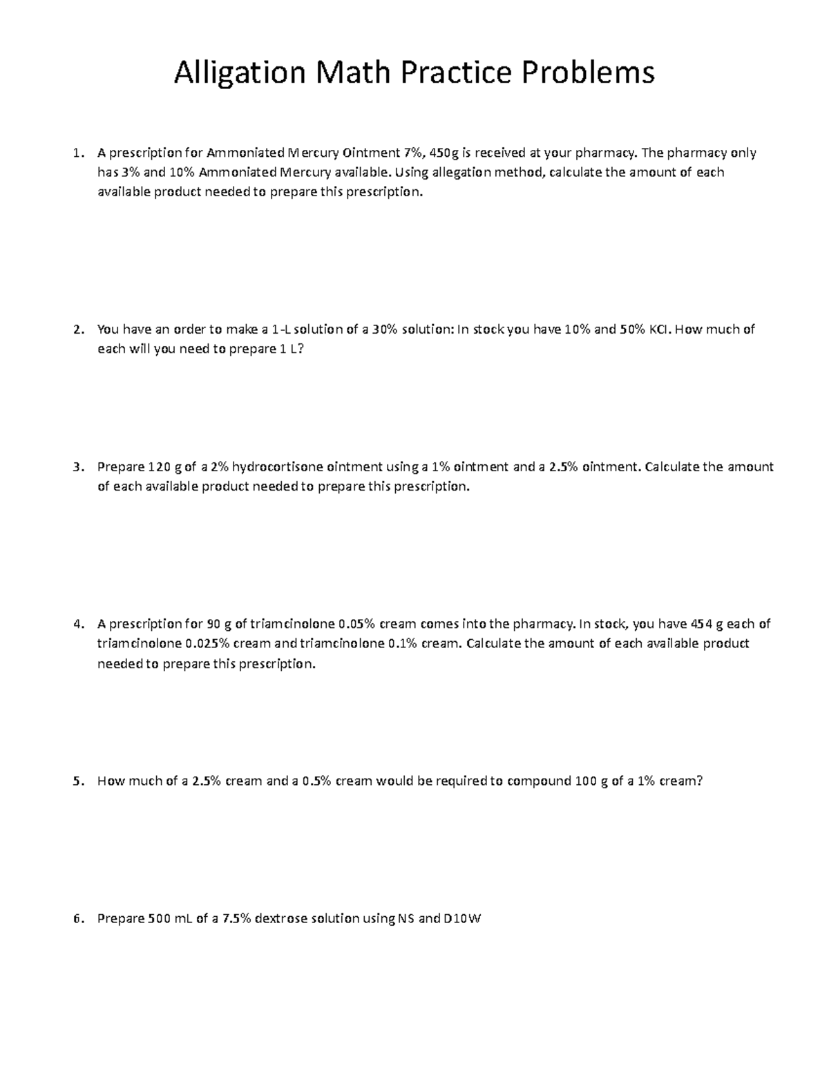 Alligation Math practice The pharmacy only has 3 and 10 Ammoniated