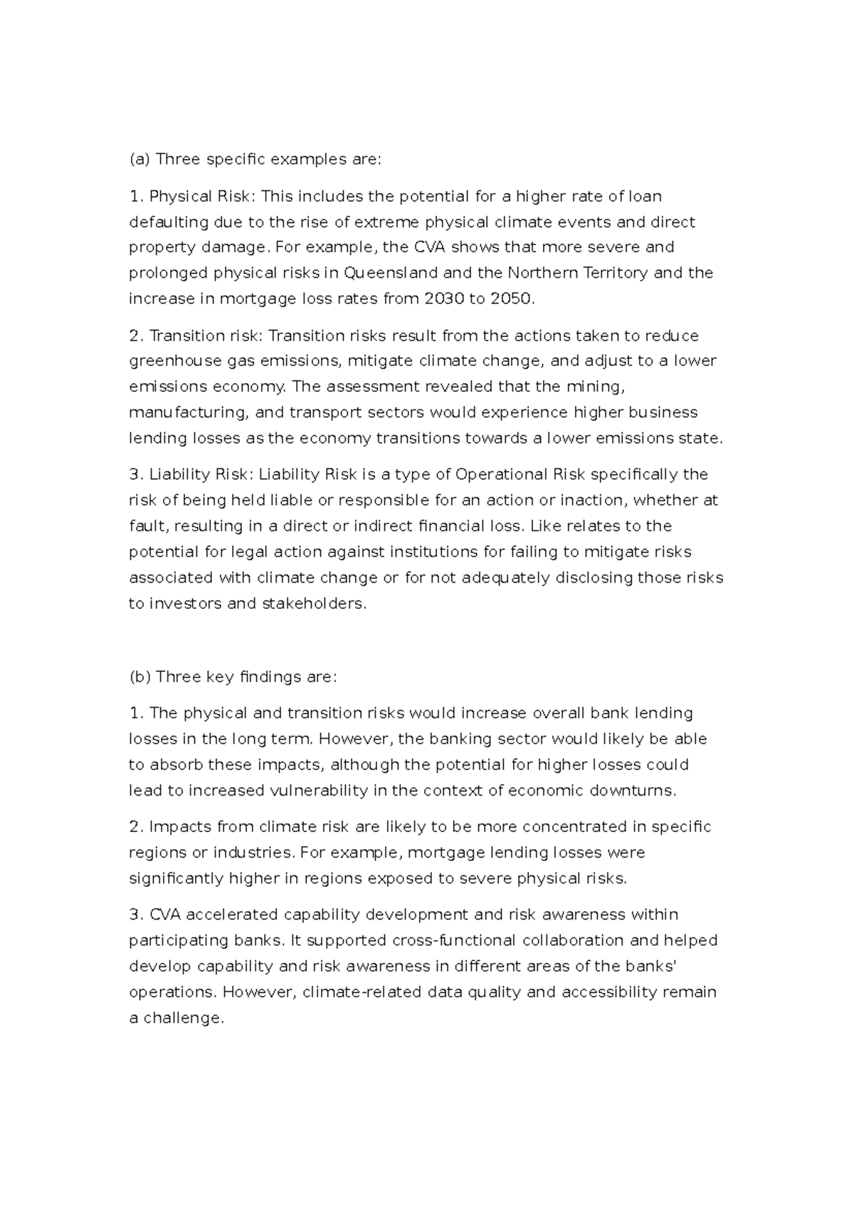 Post3 - (a) Three specific examples are: Physical Risk: This includes ...