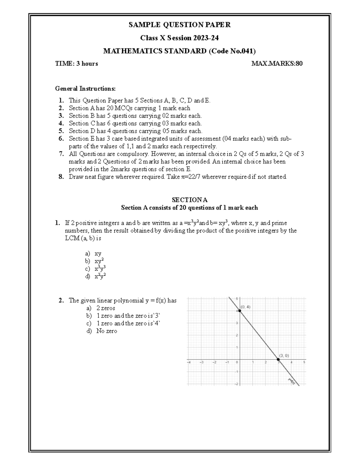 4.Question paper pdf - SAMPLE QUESTION PAPER Class X Session 2023 ...