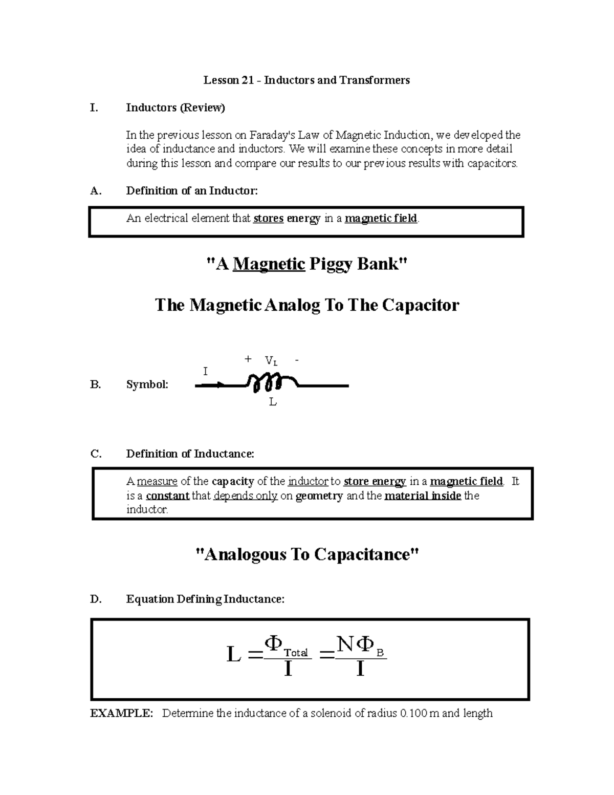 Lesson 21 lecture notes part 21 Lesson 21 Inductors and