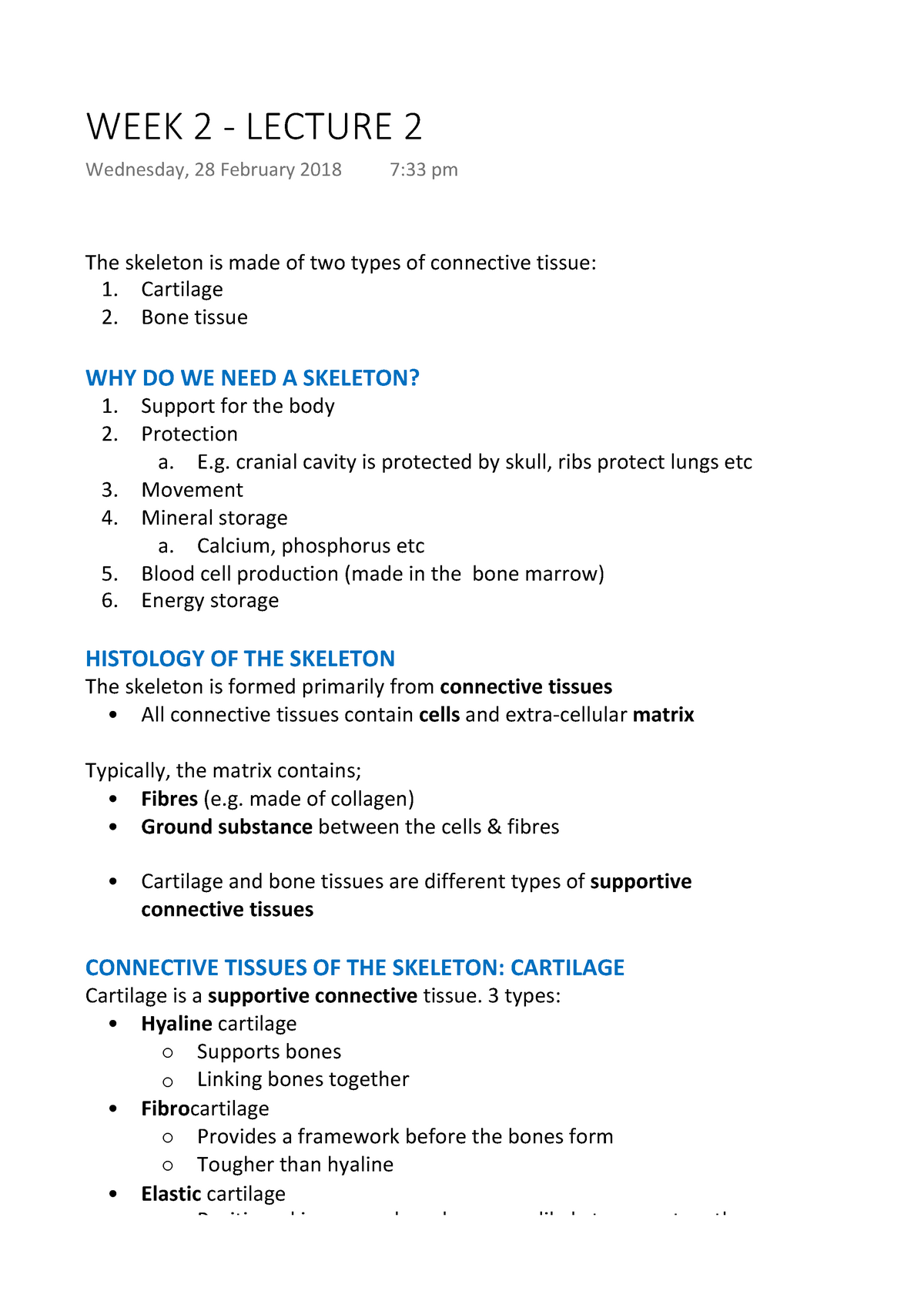 Skeleton Histology and Axial Skeleton - WEEK 2 - LECTURE 2 Wednesday ...