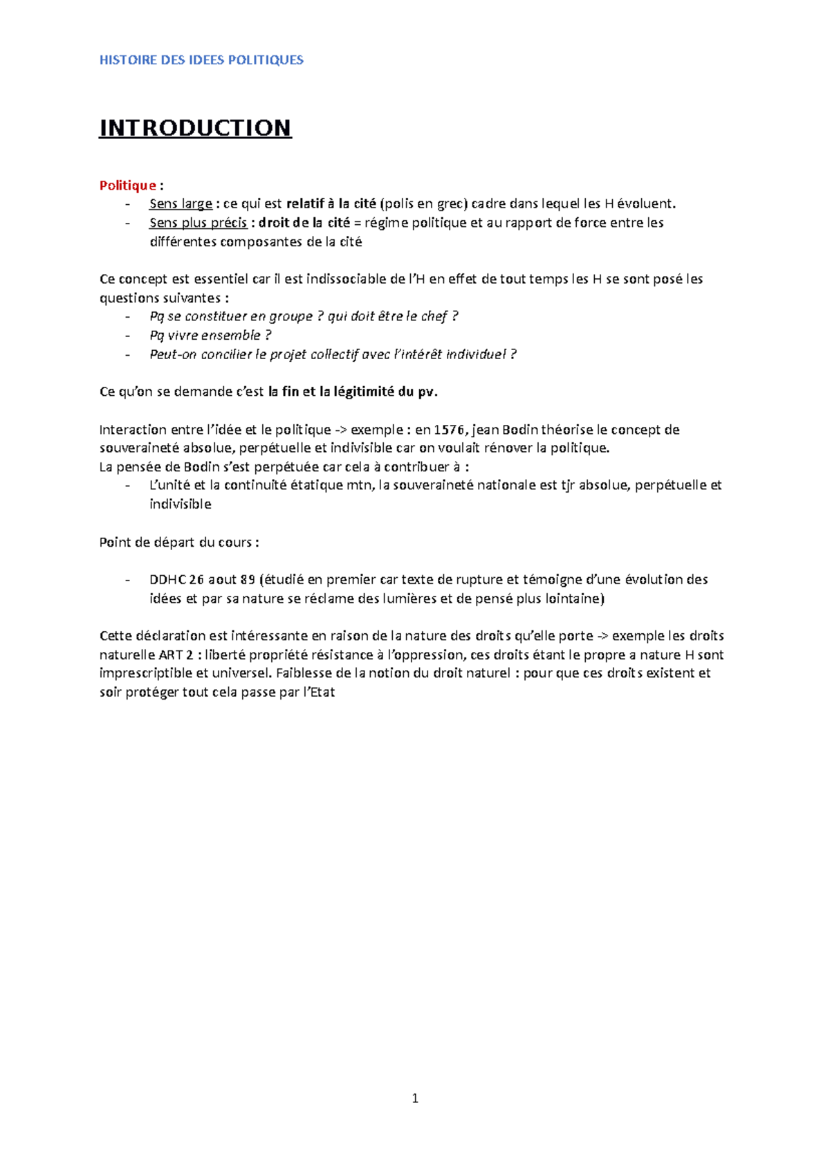 Intro - cour de droit - HISTOIRE DES IDEES POLITIQUES INTRODUCTION ...