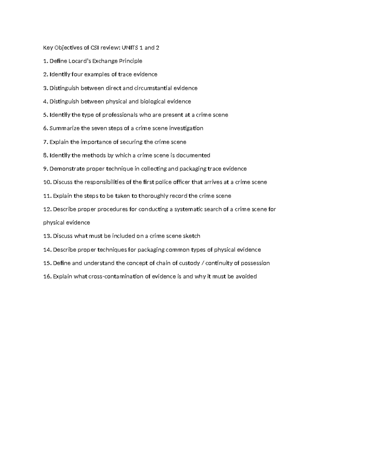 CSI Unitreview 12 CSI Intro Units 1&2 Notes Key Objectives of CSI