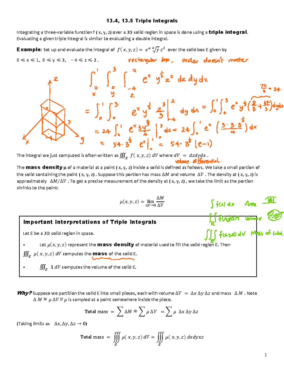 13 - Chapter 13.4-13.5 Review - 13, 13 Triple Integrals Integrating a ...