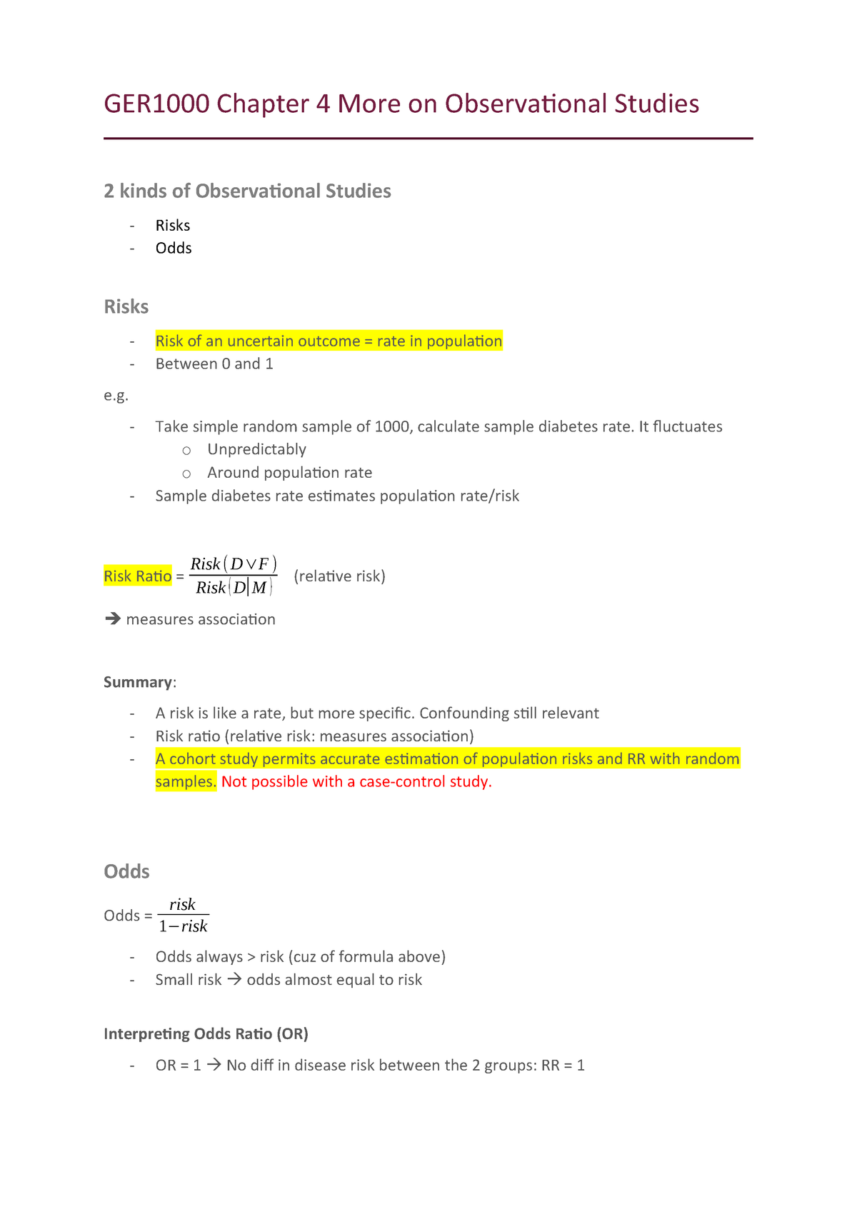 Ger1000 Chapter 4 More On Observational Studies Studocu