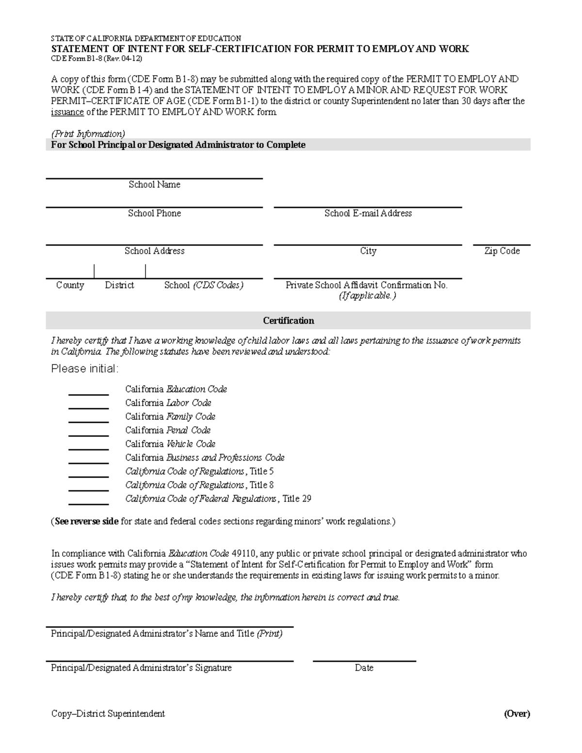 B1-8frm - form - STATE OF CALIFORNIA DEPARTMENT OF EDUCATION STATEMENT ...
