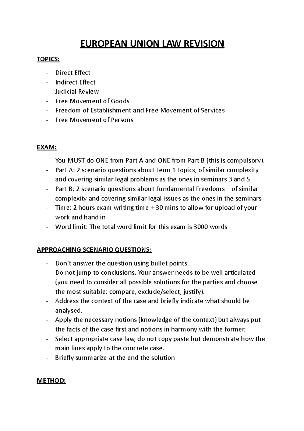 MY EU LAW Revision Notes - EUROPEAN UNION LAW REVISION TOPICS: Direct ...