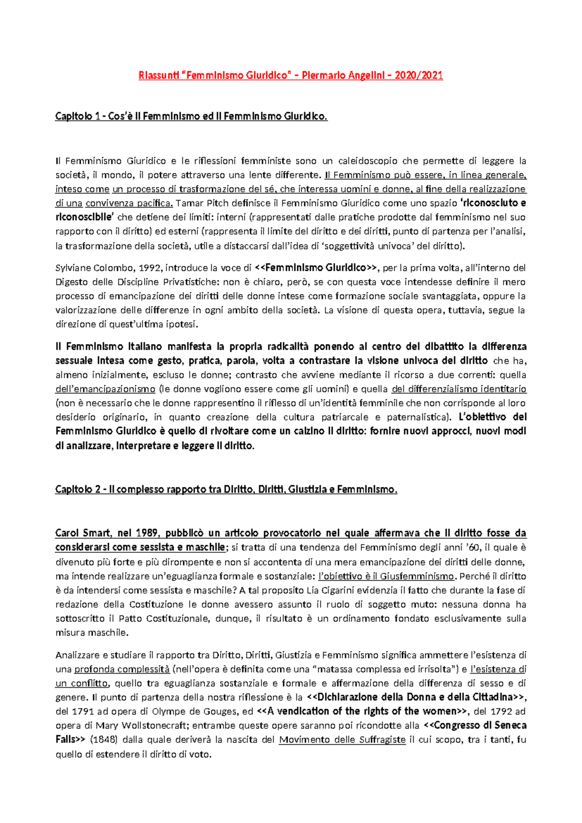 Femminismo Giuridico Riassunto Sociologia del diritto Riassunti