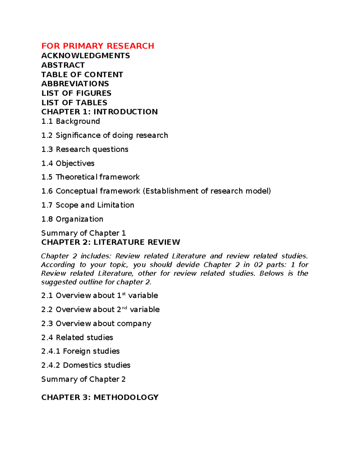 Outline FOR Primary Research - FOR PRIMARY RESEARCH ACKNOWLEDGMENTS ...