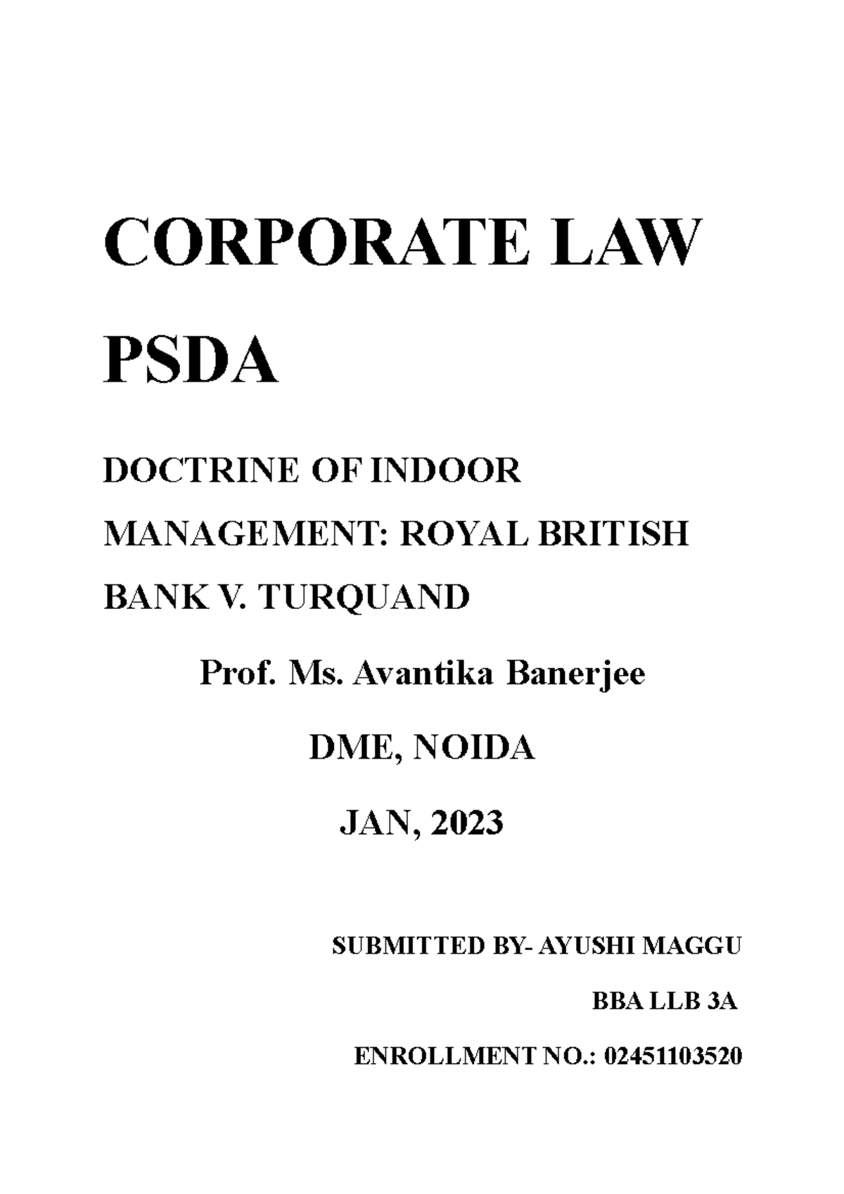 Doctrine of indoor management- corporate law - CORPORATE LAW PSDA ...