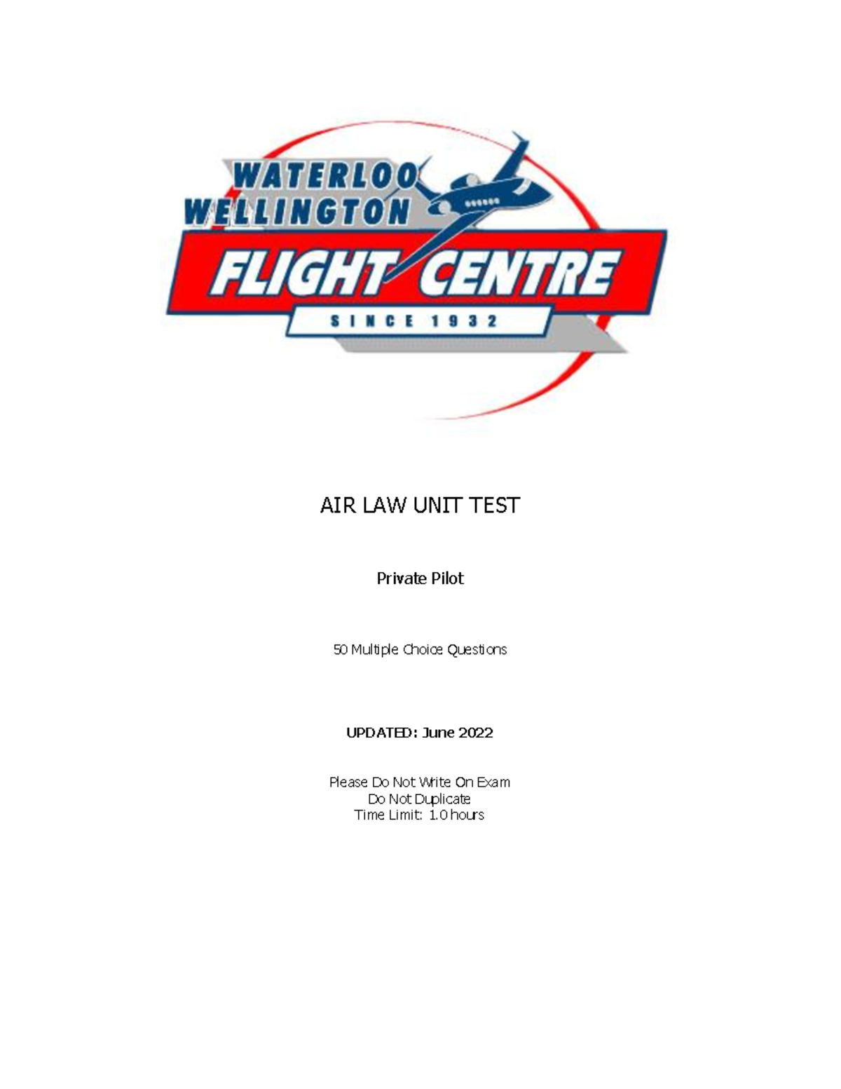 Unit Test - Air Law - test - AIR LAW UNIT TEST Private Pilot 50 ...