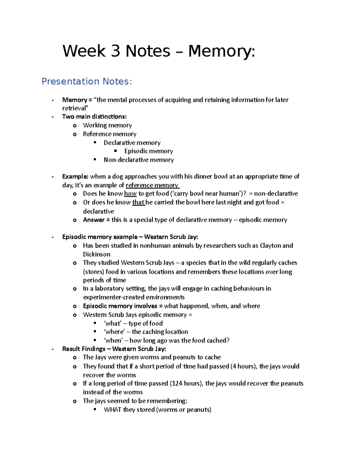 CC Ch.3 - Memory - Professor = Dr. Mary C. Olmstead - Week 3 Notes ...