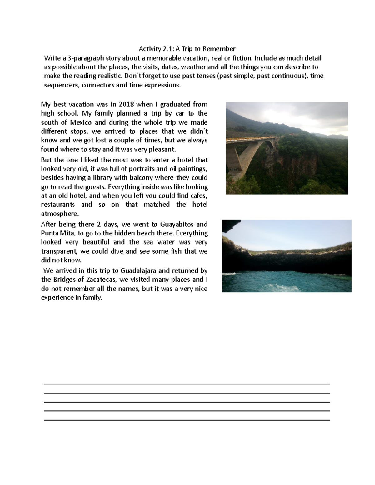 Resource activity 2 intermediate - Activity 2: A Trip to Remember Write ...