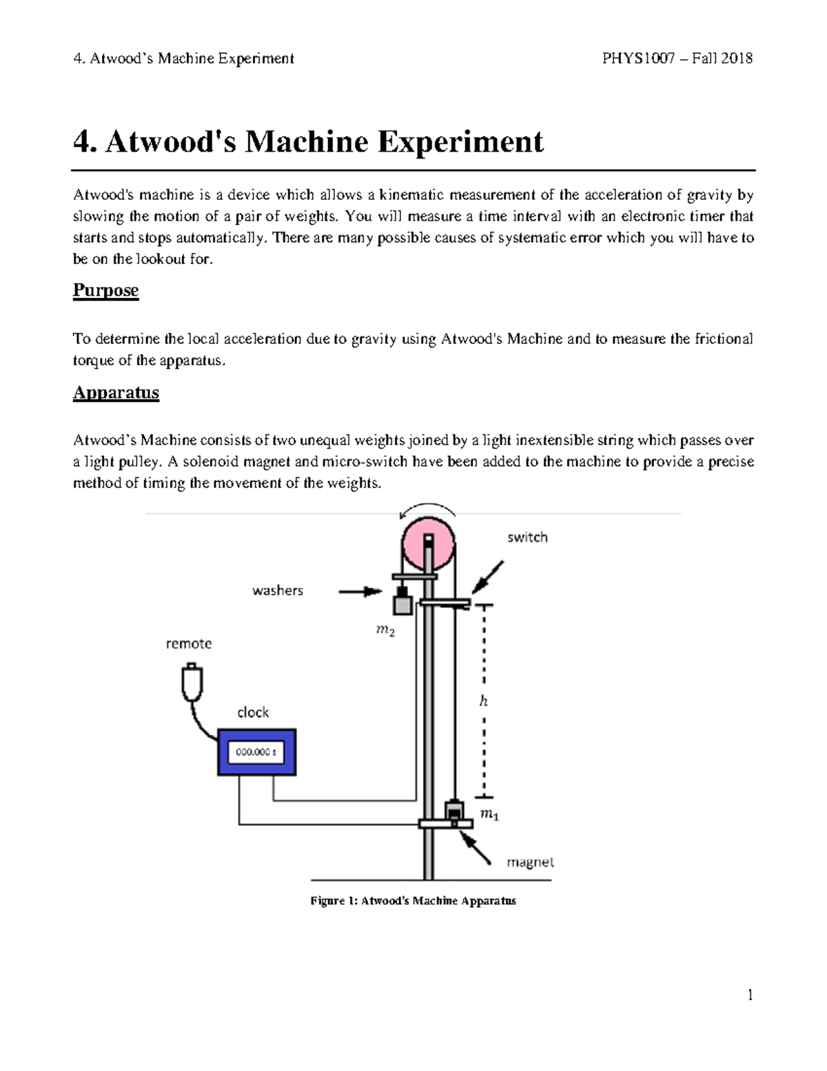 4. Atwoods Machine Experiment Manual 4. Atwood's Machine Experiment