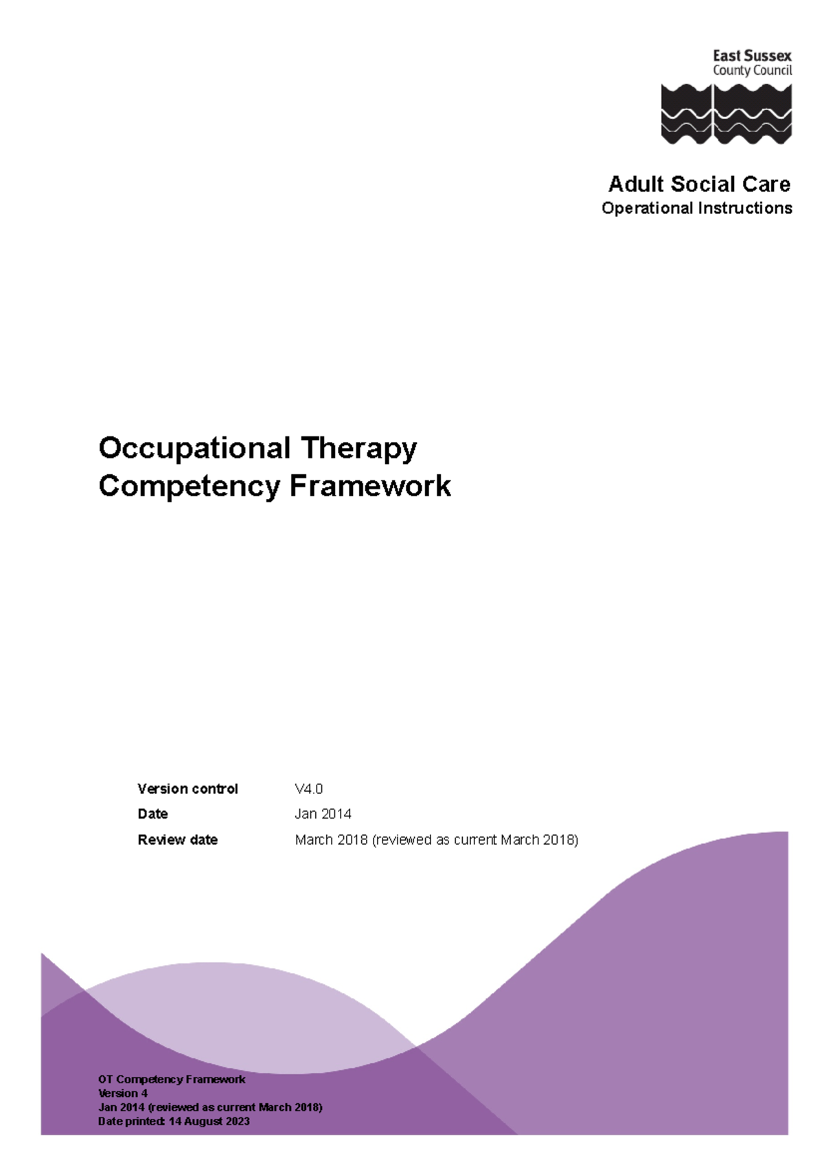 OT competency framework guidance Adult Social Care Operational