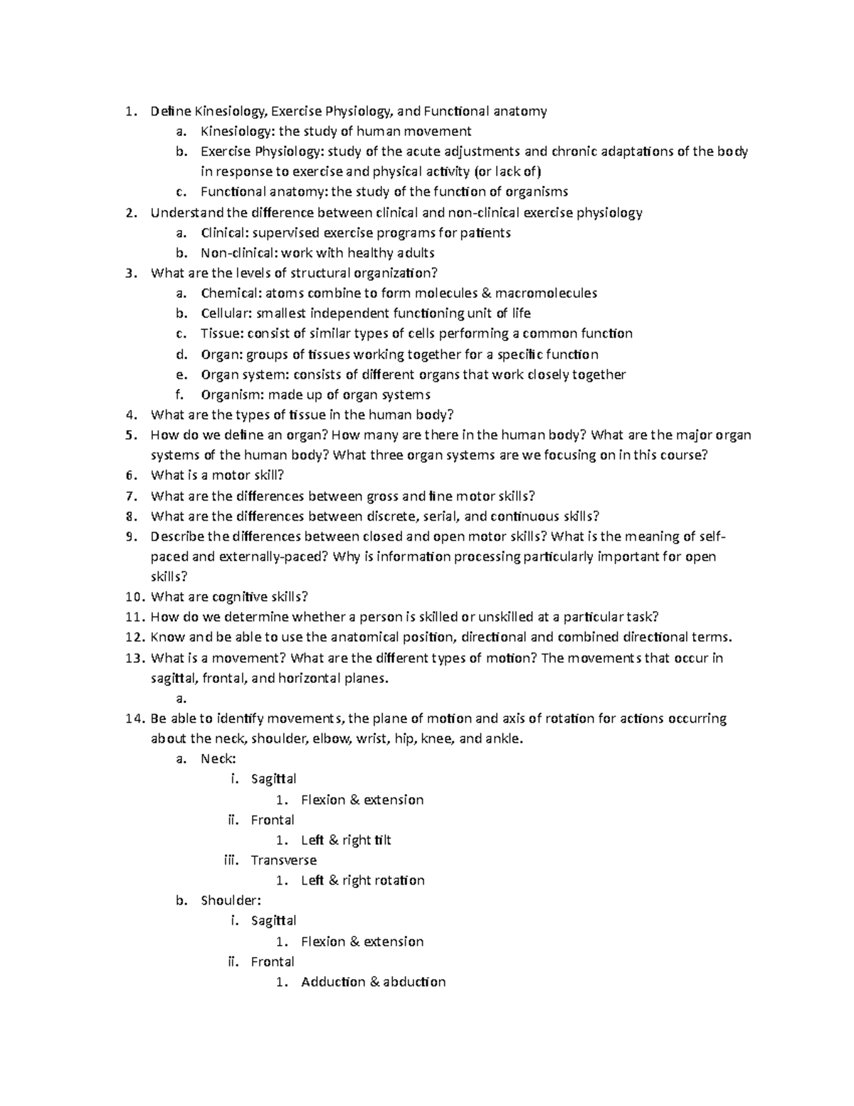 EXS3411 Exam 1 Study Guide Define Kinesiology, Exercise Physiology