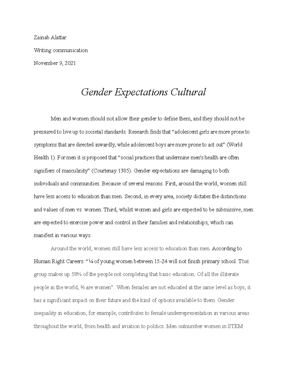 gender expectations essay questions