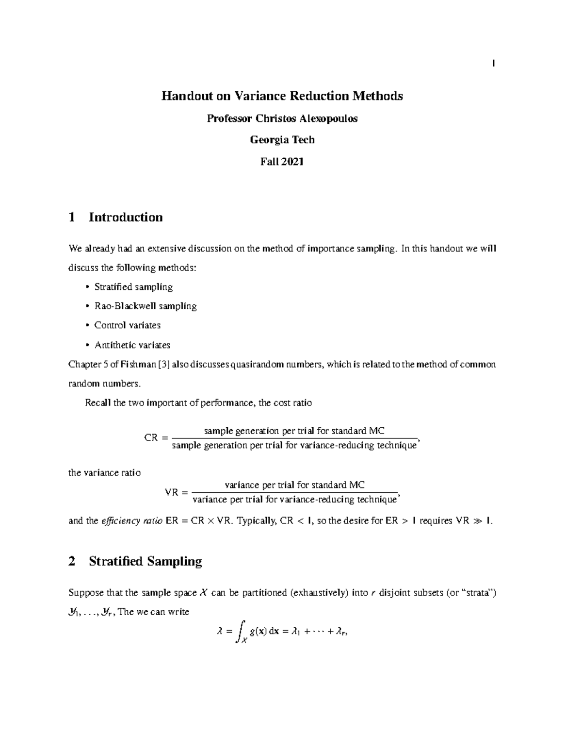 05 - Variance Reduction Methods - Handout on Variance Reduction Methods ...