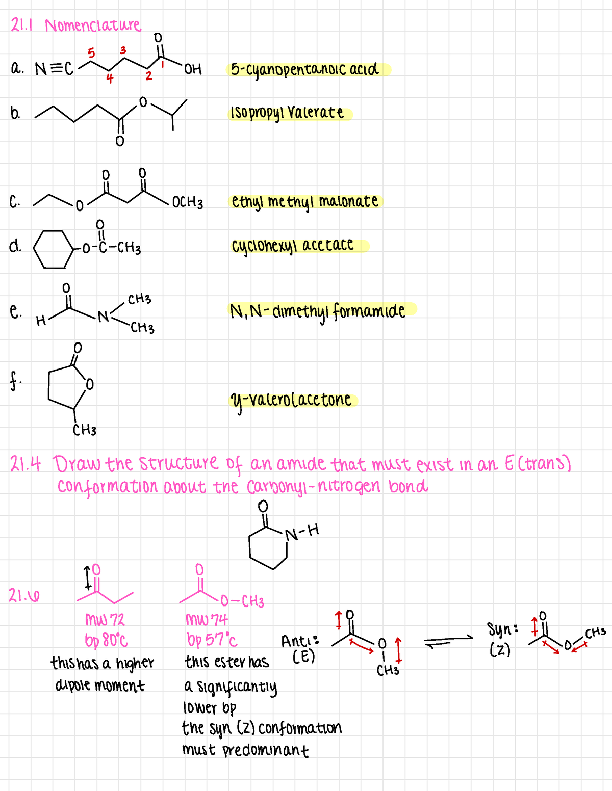 CHEM241 Chapter 21 Practice Problems w answers - Nomenclature o 5 3 A ...