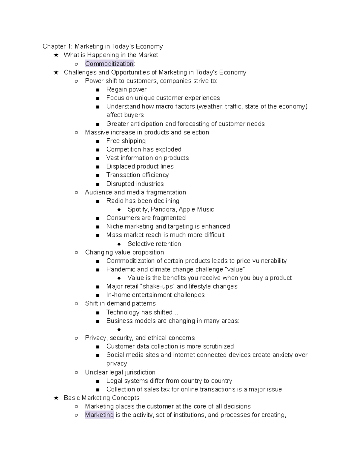 Chapter 1 & 2 lecture notes - Chapter 1: Marketing in Today’s Economy ...