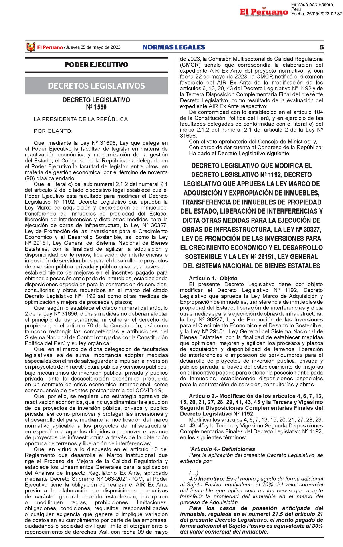 Decreto Legislativo Que Modifica El Decreto Legislativo N 1 Decreto ...